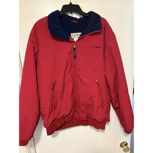 VTG LL Bean Warm Up Jacket Mens sz Large Red Fleece Lined Full Zip Bomber